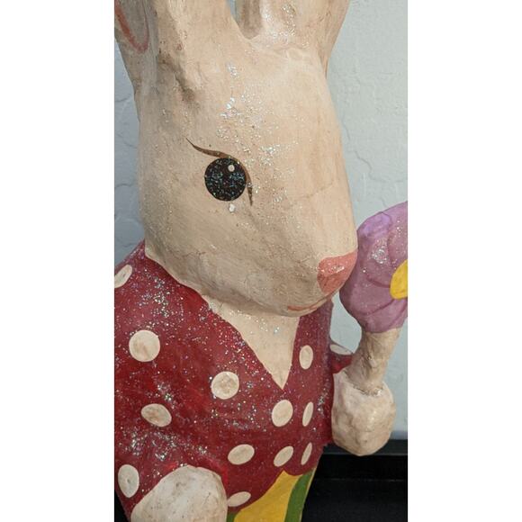 Paper Mache Easter Bunny Rabbit 16" Vintage Philippines Candy Hand Painted Folk - Picture 5 of 6